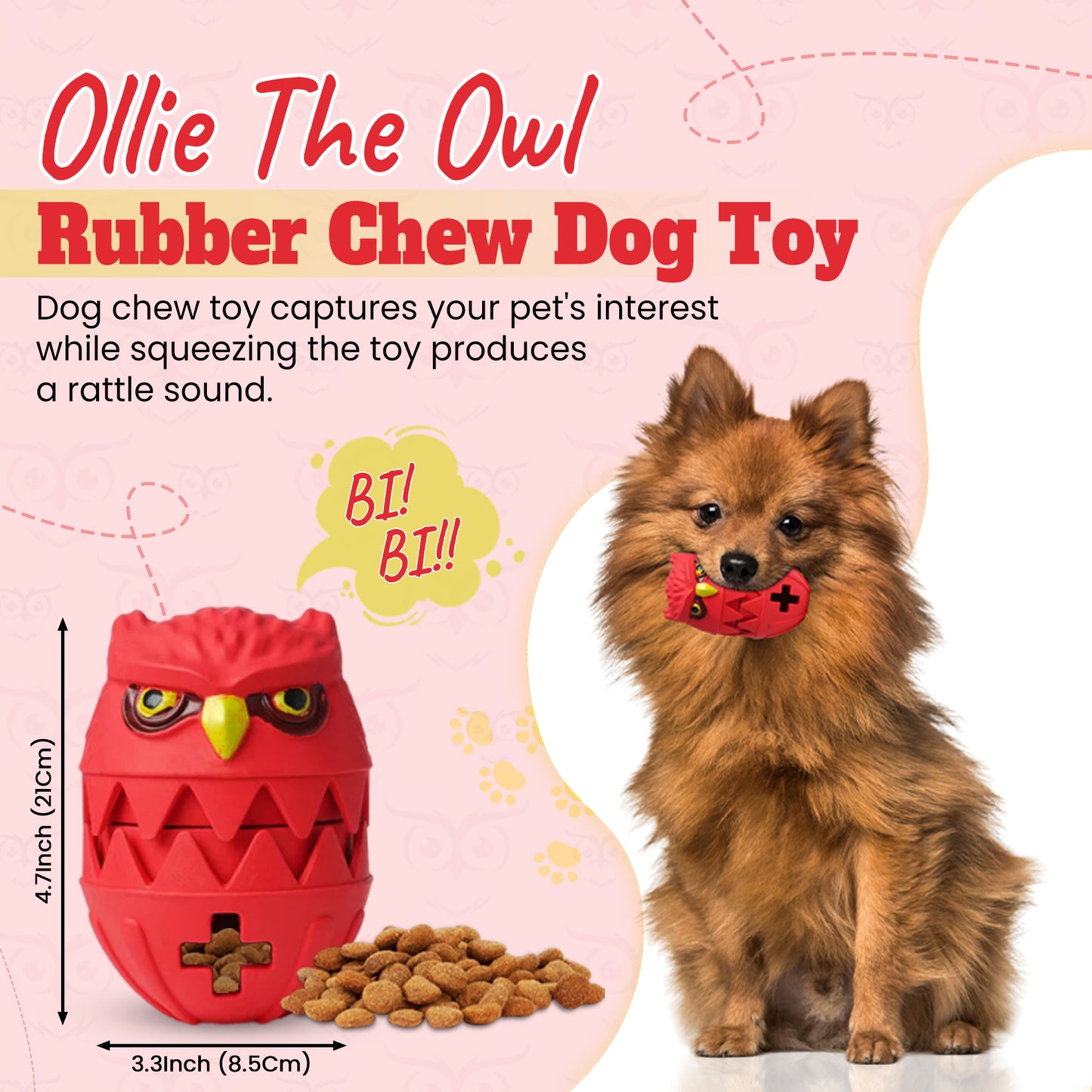 Ollie The Owl. Rubber Chew Dog Toy