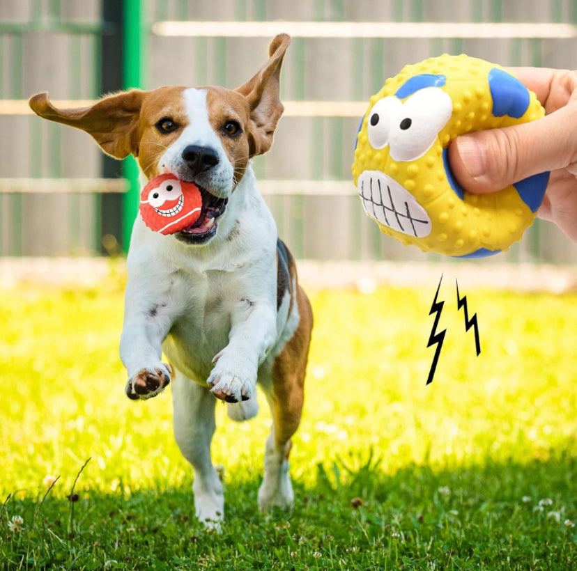 3 crazy squeaky balls for your furry friend with fun designs