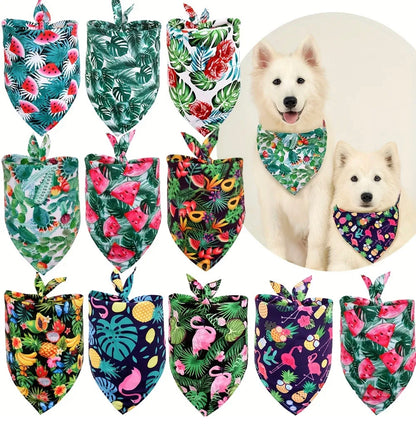 Dog bandana pack of 8 with flamingo and fruit prints. random