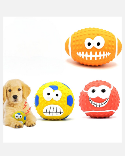 3 crazy squeaky balls for your furry friend with fun designs