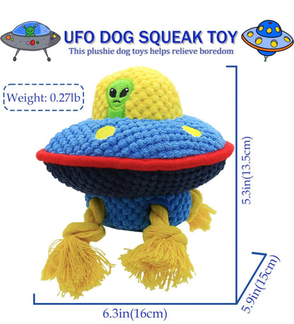 Zog the Extraterrestrial squeaky plush interactive dog toy. Cute and durable Luxury UFO.