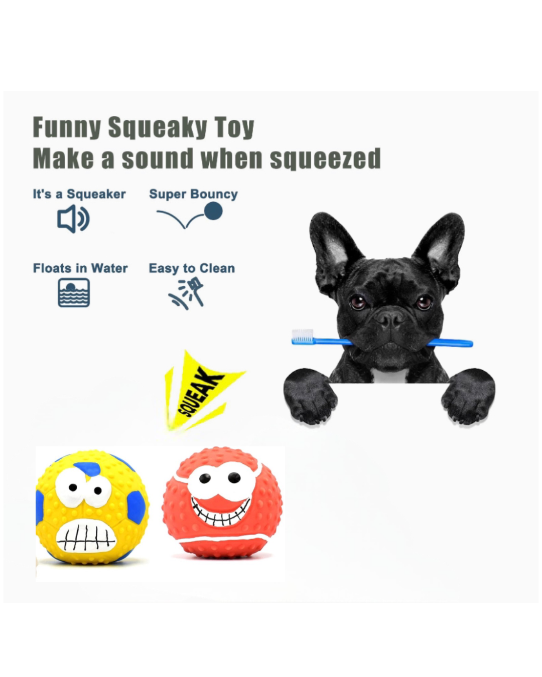 3 crazy squeaky balls for your furry friend with fun designs