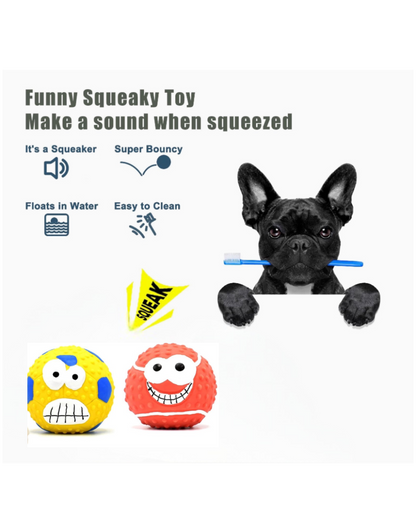 3 crazy squeaky balls for your furry friend with fun designs